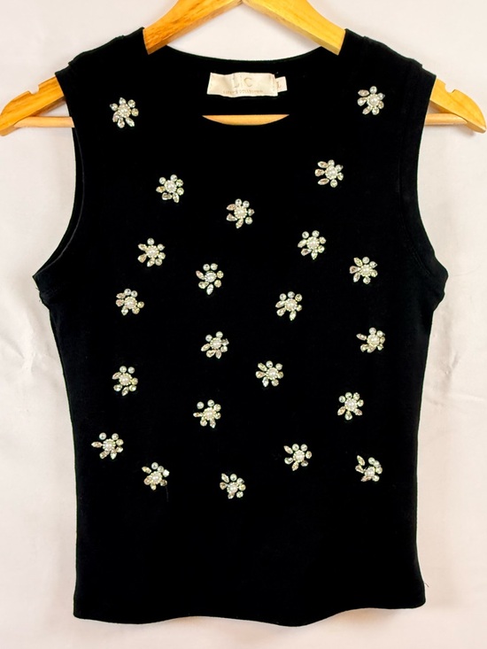 Lizette Collection Tops - Lizette Collection Black Sleeveless Top Rhinestone Embellished Size L